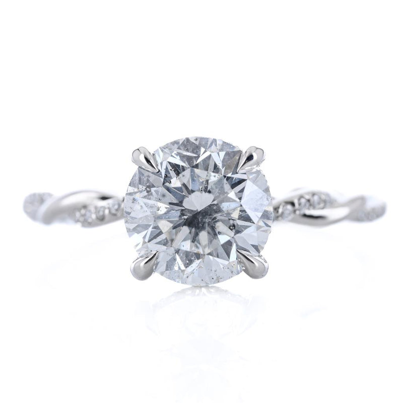 2.12CTW Round Diamond Engagement Ring - Hidden Scalloped Halo + Twisted Diamond Band - 14K White Gold