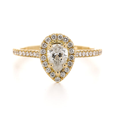 0.76ctw Pear Diamond Engagement Ring + Halo - Yellow Gold