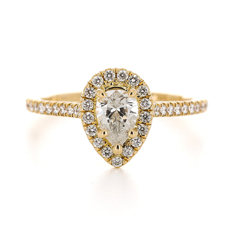 0.76ctw Pear Diamond Engagement Ring + Halo - Yellow Gold