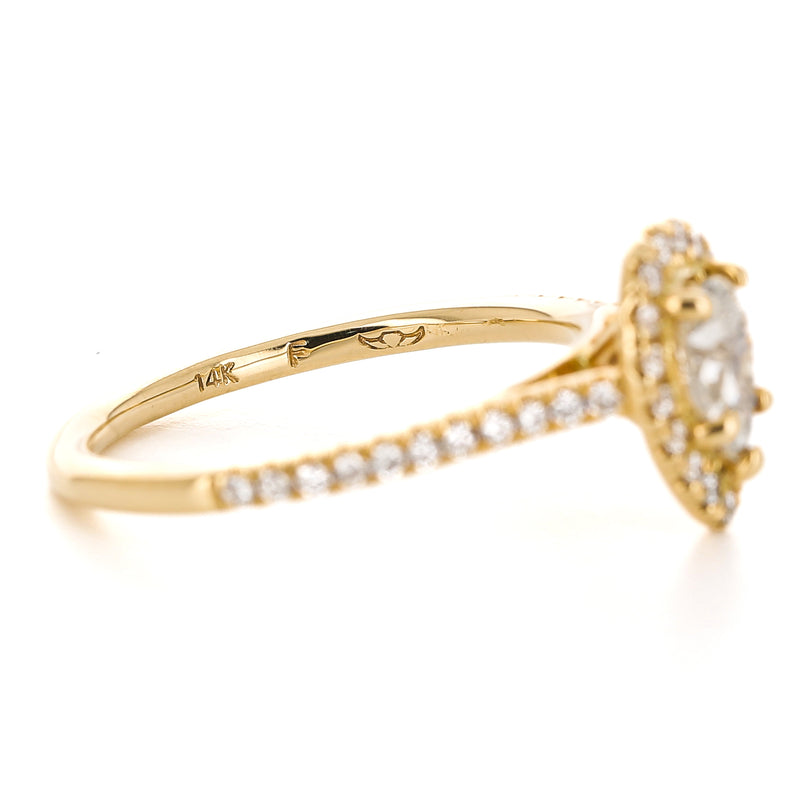 0.76ctw Pear Diamond Engagement Ring + Halo - Yellow Gold