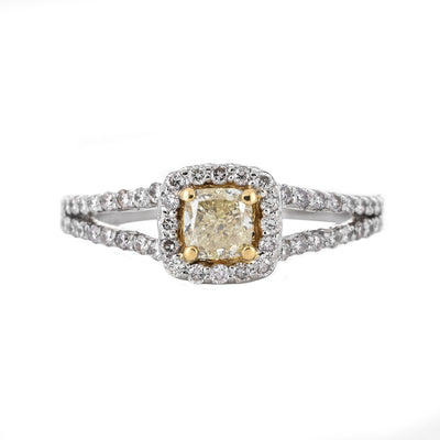 1.13ctw Canary Cushion Diamond Engagement Ring - White Gold