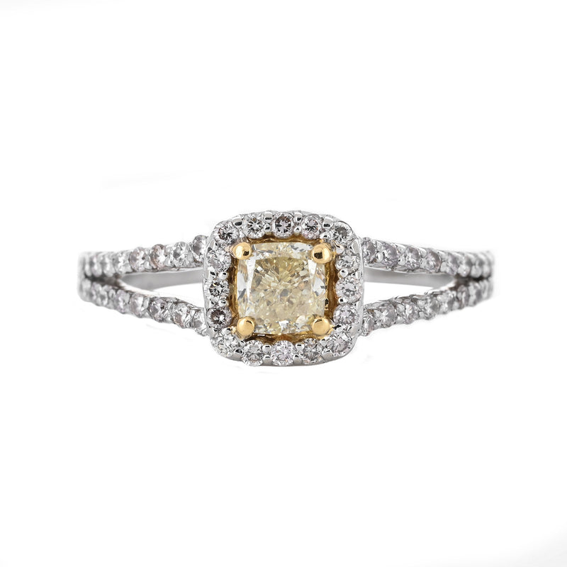 1.13ctw Canary Cushion Diamond Engagement Ring - White Gold
