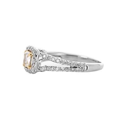 1.13ctw Canary Cushion Diamond Engagement Ring - White Gold
