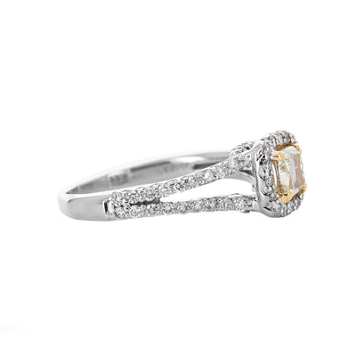 1.13ctw Canary Cushion Diamond Engagement Ring - White Gold