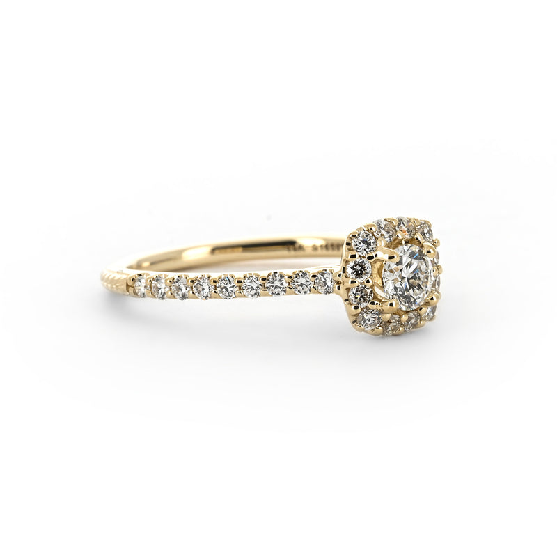 0.64ctw Diamond Engagement Ring - Halo + Pavê Band