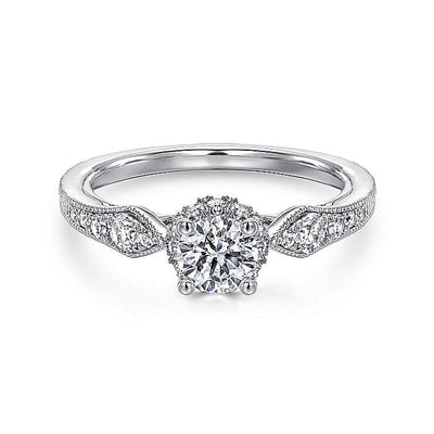 0.79ctw Round Victorian Style Diamond Engagement Ring - 14K White Gold