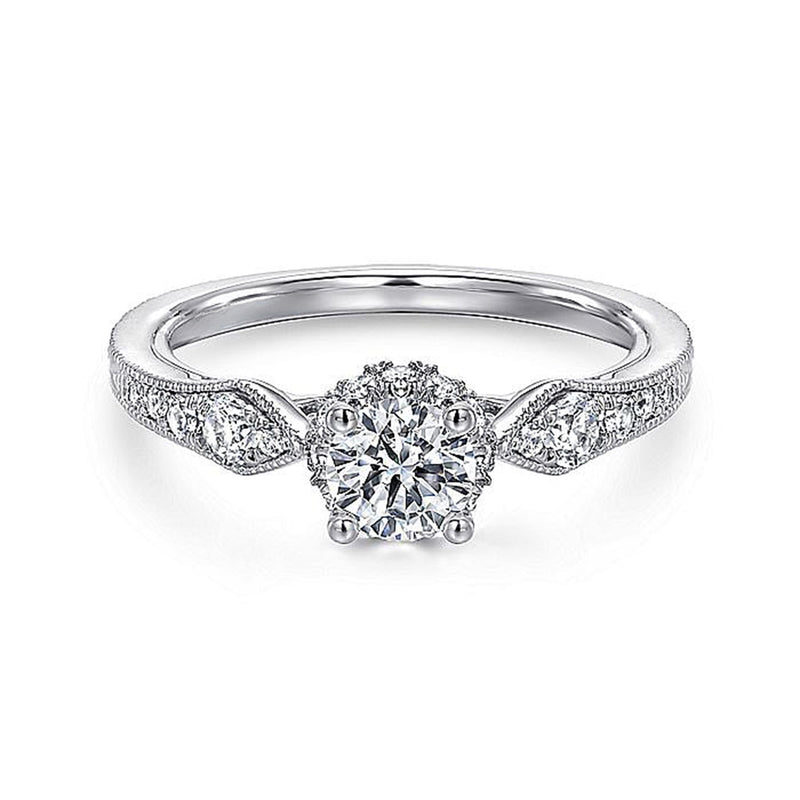 0.79ctw Round Victorian Style Diamond Engagement Ring - 14K White Gold