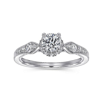 0.79ctw Round Victorian Style Diamond Engagement Ring - 14K White Gold