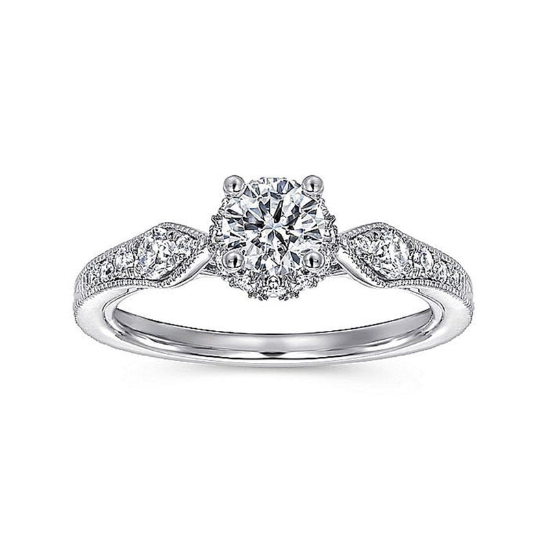 0.79ctw Round Victorian Style Diamond Engagement Ring - 14K White Gold