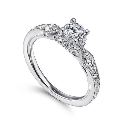 0.79ctw Round Victorian Style Diamond Engagement Ring - 14K White Gold