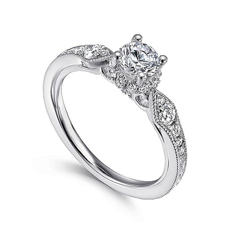 0.79ctw Round Victorian Style Diamond Engagement Ring - 14K White Gold