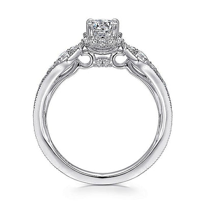 0.79ctw Round Victorian Style Diamond Engagement Ring - 14K White Gold