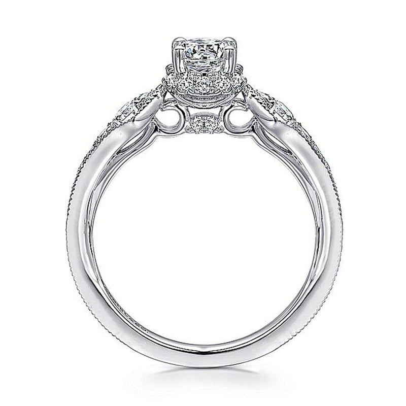 0.79ctw Round Victorian Style Diamond Engagement Ring - 14K White Gold
