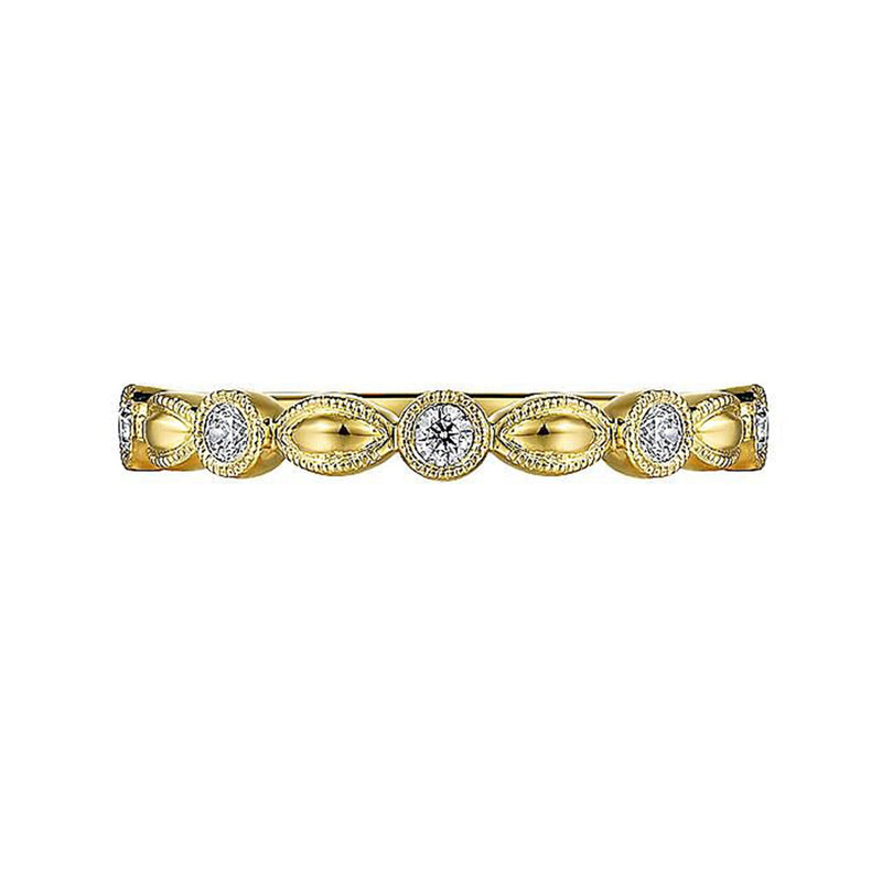 .14CTW Alternating Round Diamond + Marquise. Size 6.5 - 14K Yellow Gold