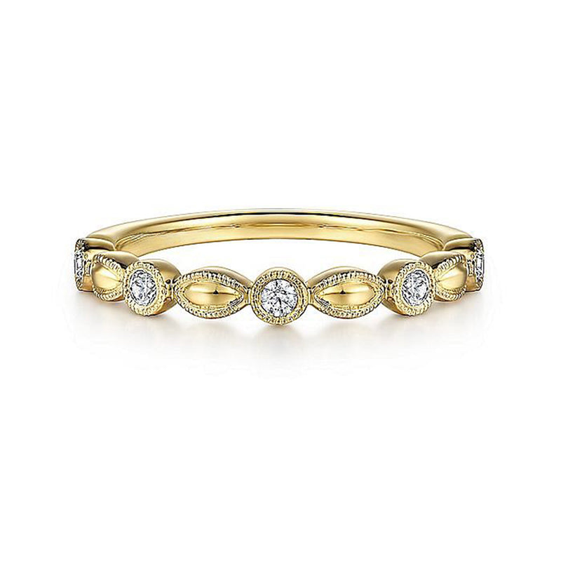 .14CTW Alternating Round Diamond + Marquise. Size 6.5 - 14K Yellow Gold