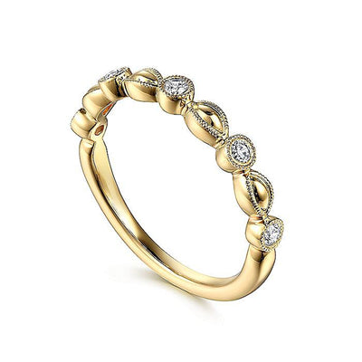.14CTW Alternating Round Diamond + Marquise. Size 6.5 - 14K Yellow Gold
