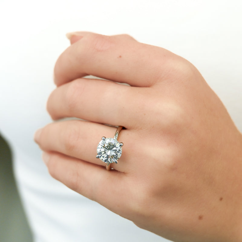 3.02CTW Round Diamond Engagement Ring - Solitaire + Hidden Halo - 14K White Gold