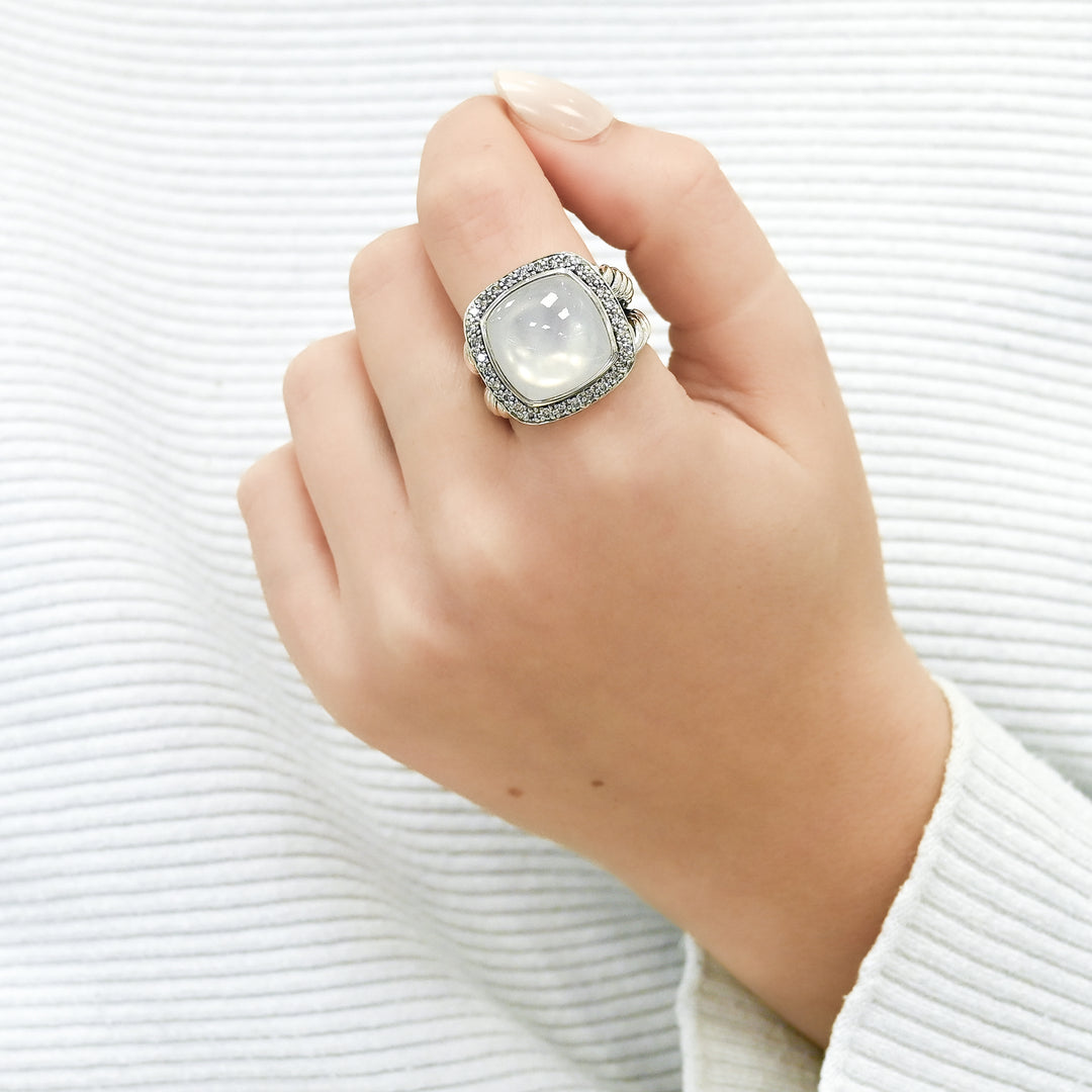 David Yurman | .34CTW Diamond + Moonstone Albion Ring, Size 7.5