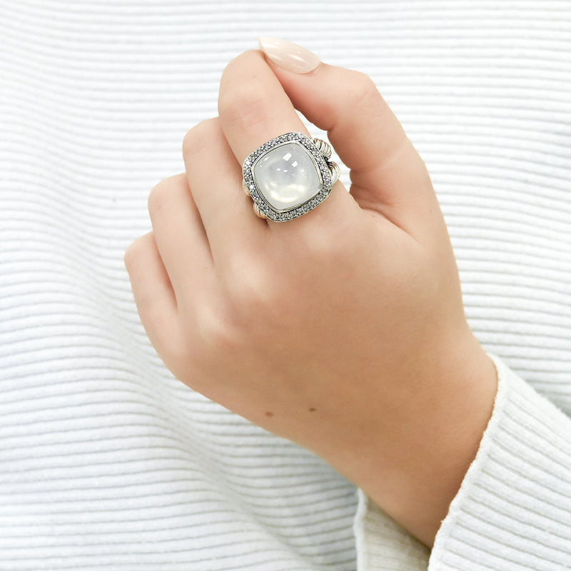 David Yurman | .34CTW Diamond + Moonstone Albion Ring, Size 7.5