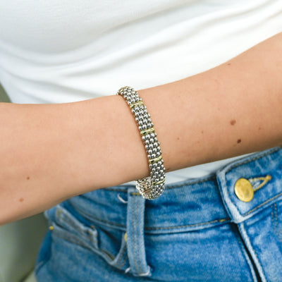 Lagos | Five Gold Station Caviar Bracelet, 6.5" - 18K Yellow Gold + 925 Sterling Silver