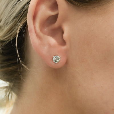 1.4CTW Round Diamond Stud Earrings - Martini Set + 3 Prong - 14K White Gold