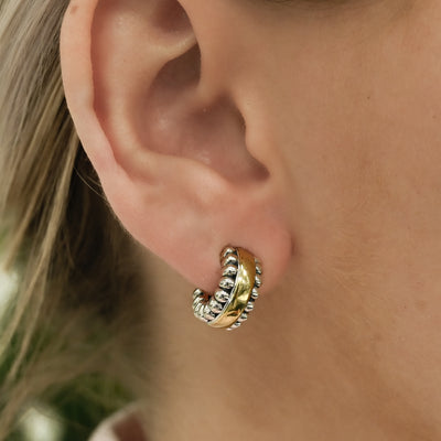 Lagos | Caviar Huggie Earrings - 925 Sterling Silver + 18K Yellow Gold