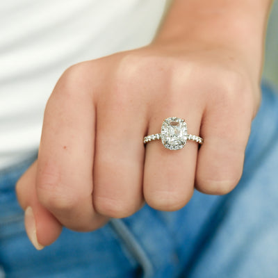 1.73CTW Cushion Diamond Engagement Ring -  Halo + Pavé Band - 950 Platinum