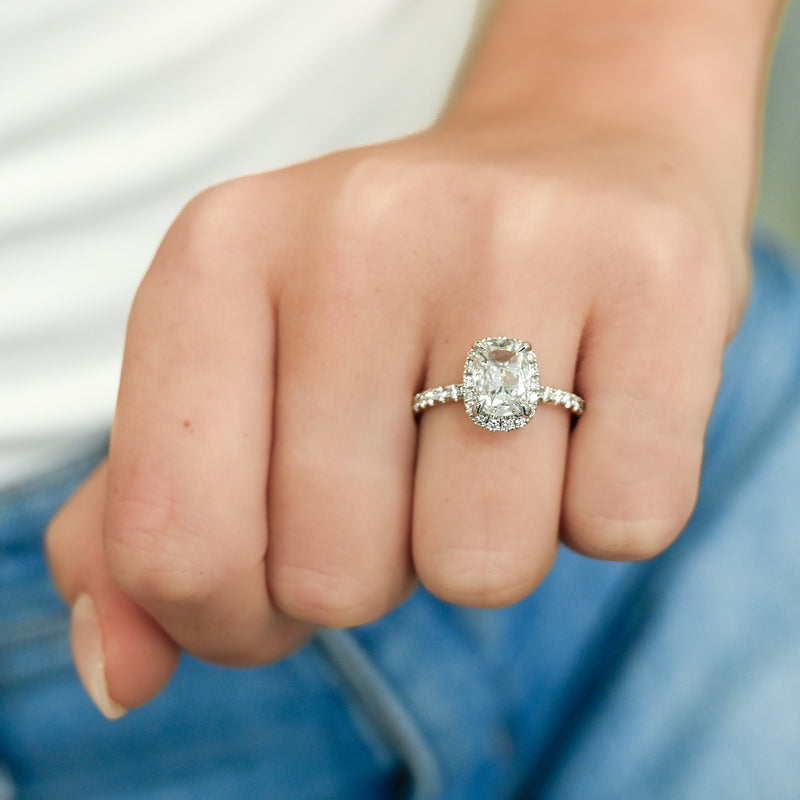 1.73CTW Cushion Diamond Engagement Ring -  Halo + Pavé Band - 950 Platinum