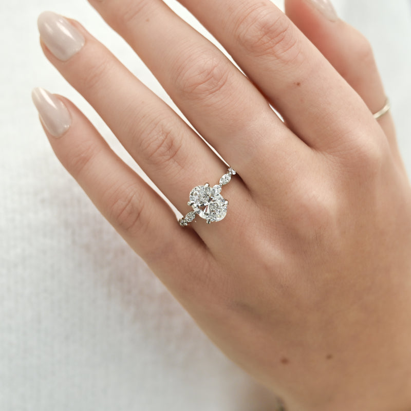 1.84CTW Oval Lab Grown Diamond Engagement Ring - Alternating Marquise + Round Diamond Band - 950 Platinum