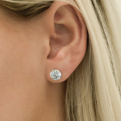 4.09CTW Lab Grown Round Diamond Stud Earrings - Martini Set + 3 Prong - 14K White Gold