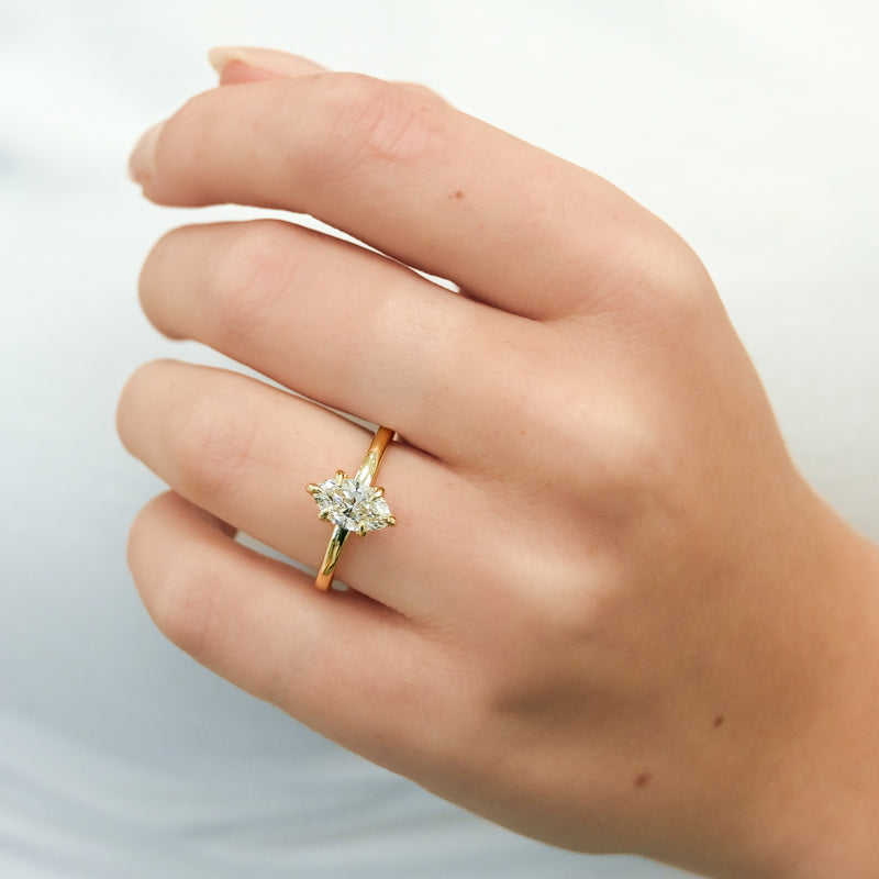 .83CT Marquise Lab Grown Diamond Engagement Ring -  Solitaire + Pavè Prongs - 14K Yellow Gold