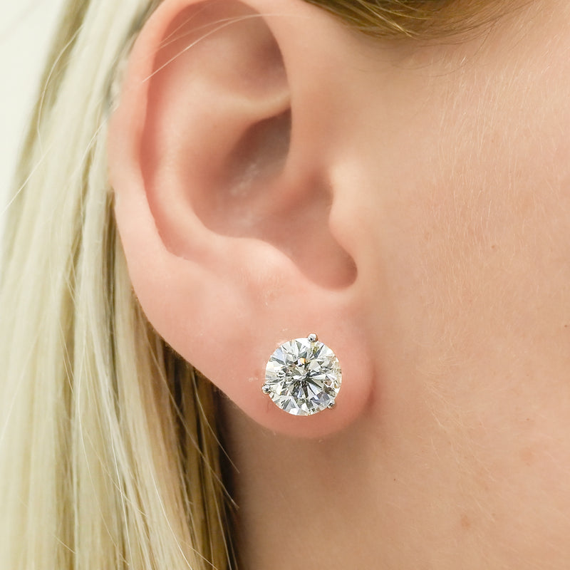 6.11CTW Round Diamond Stud Earrings - Martini Set + 3-Prong - 14K White Gold