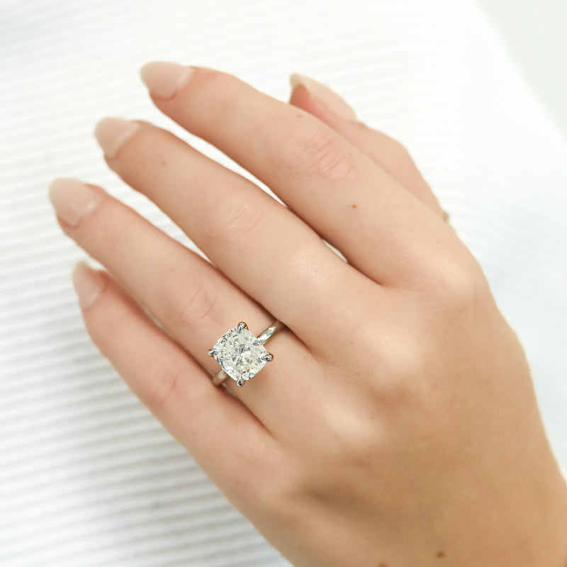 3.08CT Cushion Diamond Engagement Ring - Solitaire - 14K White Gold