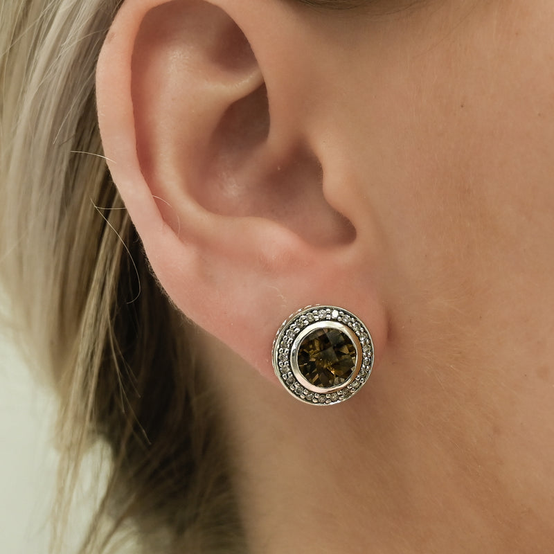David Yurman | .6CTW Diamond + Smoky Quartz Cerise Stud Earrings - 925 Sterling Silver