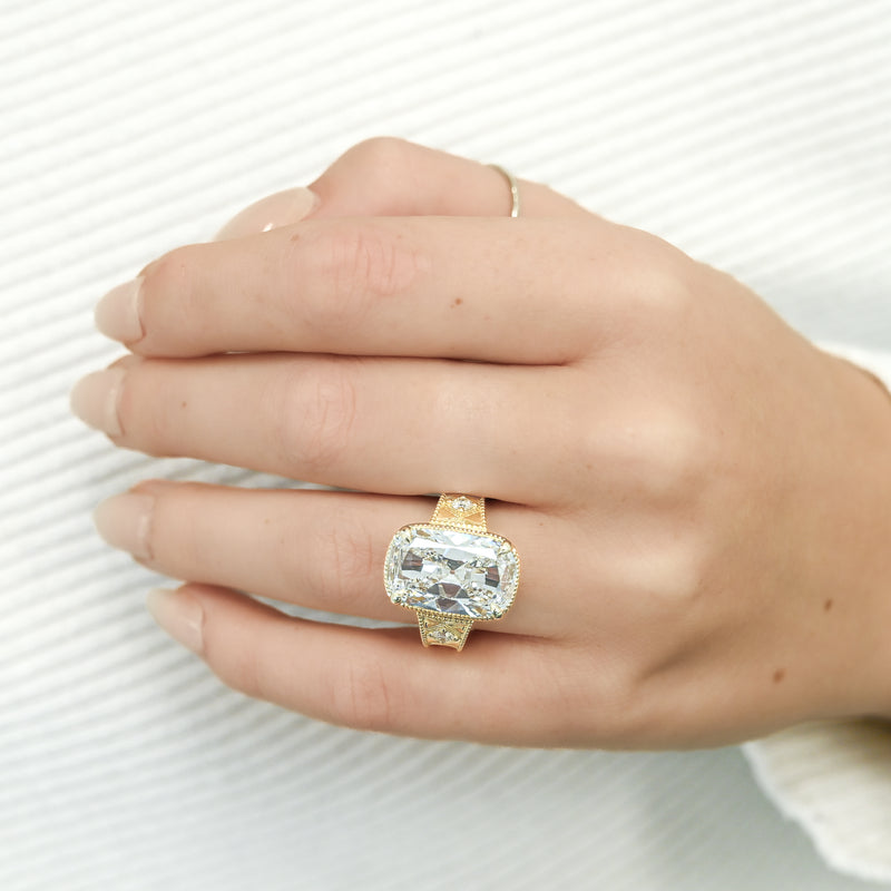 7.21CTW Cushion Lab Grown Diamond Engagement Ring - Diamond Milgrain Taper - 14K Yellow Gold