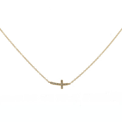 .07CTW Diamond Curved Cross, 17" - 14K Yellow Gold