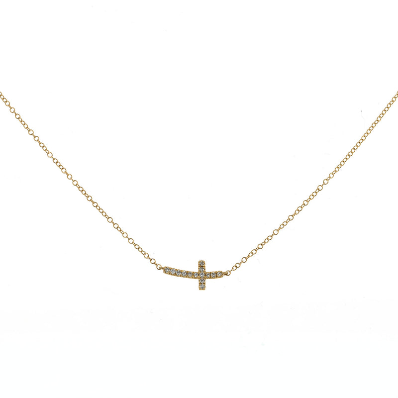 .07CTW Diamond Curved Cross, 17" - 14K Yellow Gold