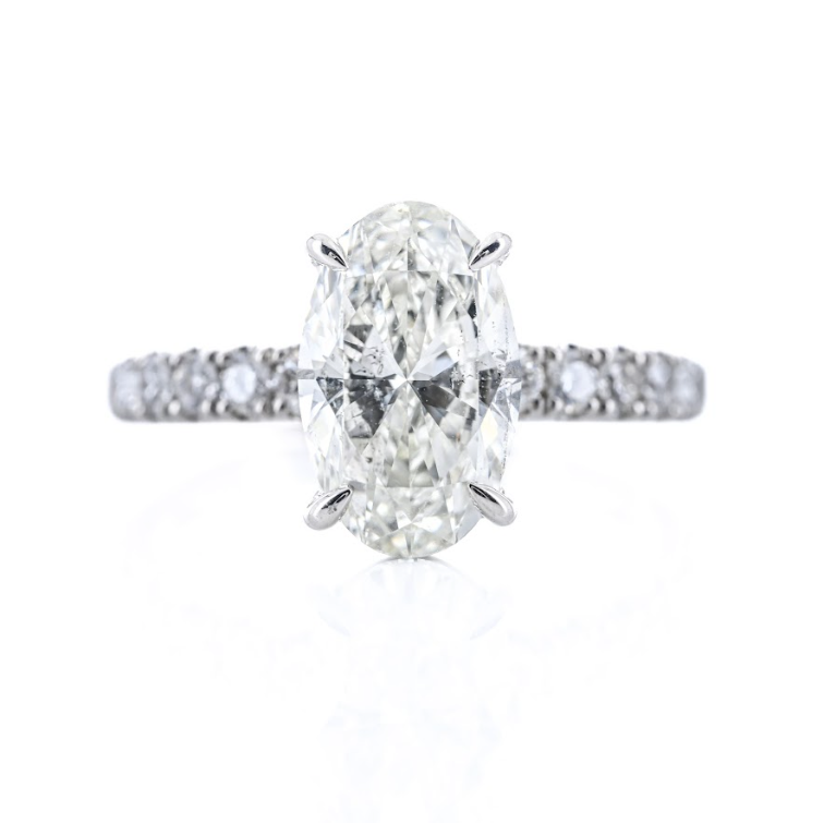 2.74CTW Oval Diamond Engagement Ring -  Split Prong Round Diamond Band - 14K White Gold