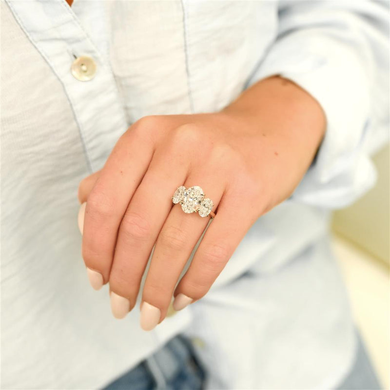 5.02CTW Oval Lab Grown Diamond Three Stone Engagement Ring -  14K Yellow Gold