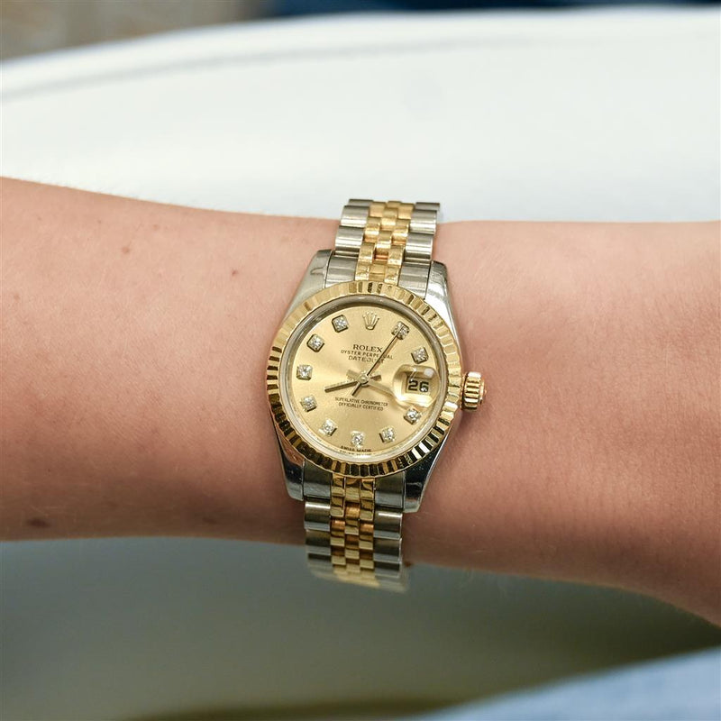 Rolex | 26MM Datejust, Champagne Diamond Dial - Stainless Steel - 179173