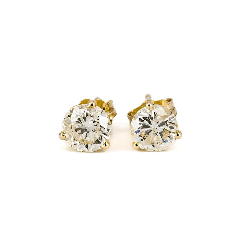 1.23ctw Round Natural Diamond Stud Earrings - 14k Yellow Gold