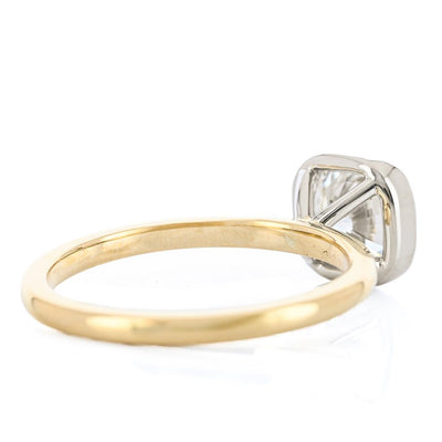 1.47CT Cushion Diamond Engagment Ring - Bezel + Solitaire - 14K Yellow Gold + 950 Platinum