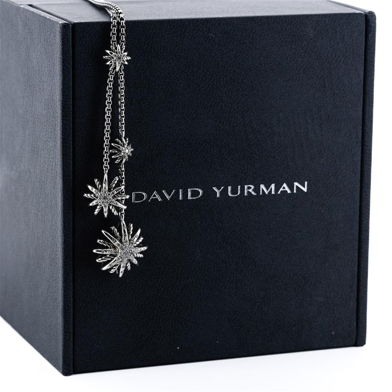 David Yurman | .52CTW Round Diamond Starburst Lariat Necklace, 27" - 925 Sterling SIlver