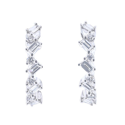 .21CTW Baguette + Round Diamond Huggie Sprinkle Earrings - 14K White Gold