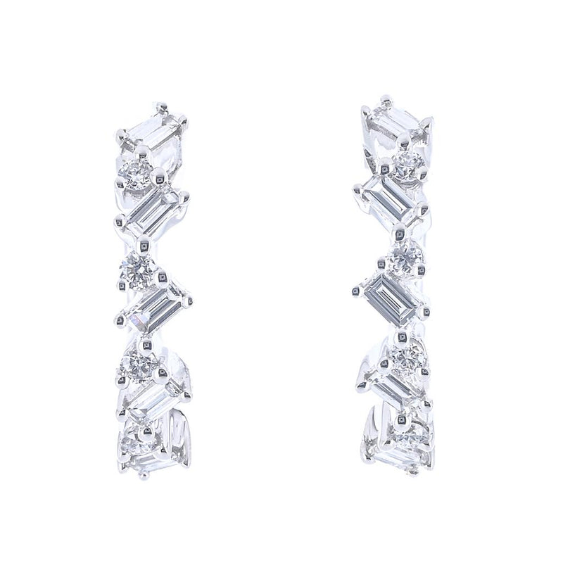 .21CTW Baguette + Round Diamond Huggie Sprinkle Earrings - 14K White Gold