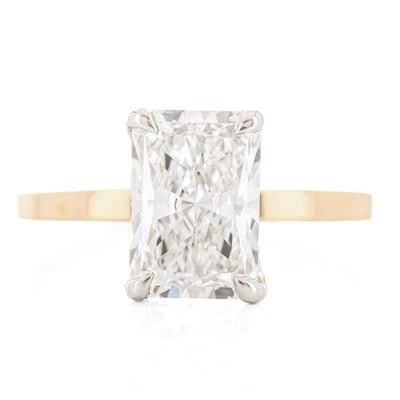 3.0CTW Radiant Lab-Grown Diamond Engagement Ring, 3mm band - Hidden Halo + Solitaire - 14K Yellow Gold + 950 Platinum