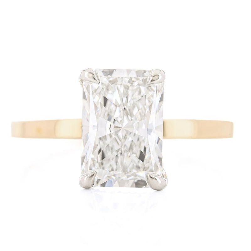 3.0CTW Radiant Lab-Grown Diamond Engagement Ring, 3mm band - Hidden Halo + Solitaire - 14K Yellow Gold + 950 Platinum