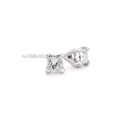 0.26ctw Princess Diamond Stud Earrings - 14K White Gold