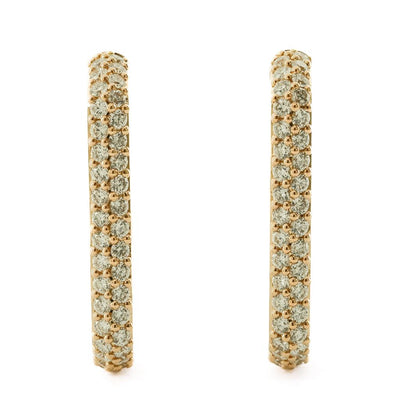 .75CTW Diamond Open Hoop Earrings - Elongated -14K Yellow Gold