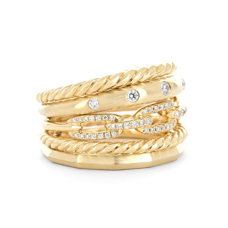 David Yurman 0.26ctw Stax Five Row Ring, Size 8.25 - 18k Yellow Gold